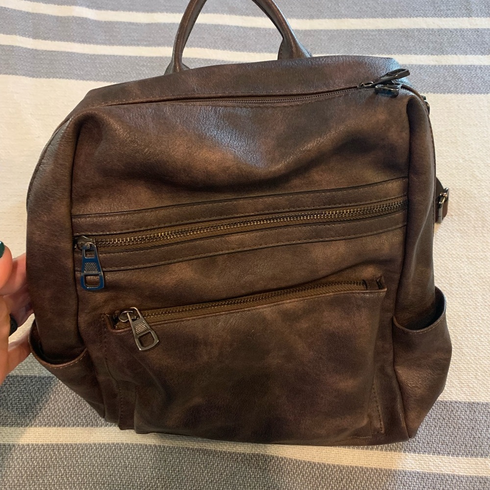 Brown Leather Backpack. Multi Strap, Removable Cr… - image 2